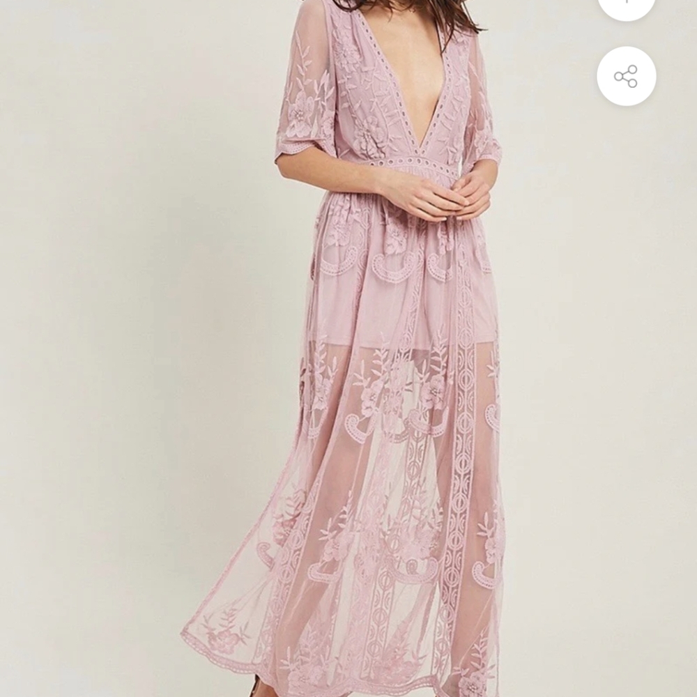Deep V-neck Lace Maxi Dress